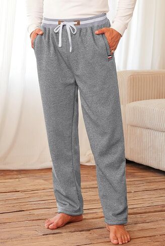 بنطلون رياضي ثقيل الوزن للرجال دافئ بجيب قابل للتمدد سروال شتوي سميك للاستخدام الخارجي رمادي فاتح L in Kuwait