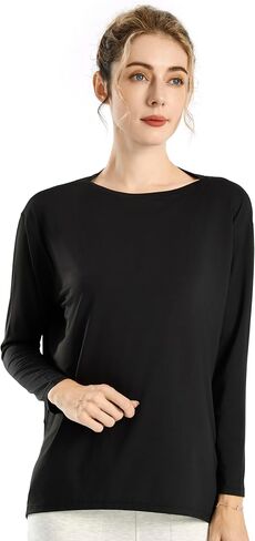 JOYSPELS Ice Silk Long-Sleeve Shirts for Women Loose Fit Boat-Neck Workout Tops for Women in Saudi Arabia