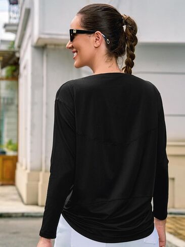 JOYSPELS Ice Silk Long-Sleeve Shirts for Women Loose Fit Boat-Neck Workout Tops for Women in Saudi Arabia