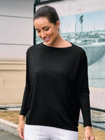 JOYSPELS Ice Silk Long-Sleeve Shirts for Women Loose Fit Boat-Neck Workout Tops for Women in Saudi Arabia