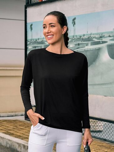 JOYSPELS Ice Silk Long-Sleeve Shirts for Women Loose Fit Boat-Neck Workout Tops for Women in Saudi Arabia