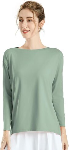 JOYSPELS Ice Silk Long-Sleeve Shirts for Women Loose Fit Boat-Neck Workout Tops for Women in Kuwait