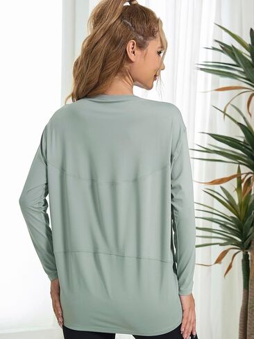 JOYSPELS Ice Silk Long-Sleeve Shirts for Women Loose Fit Boat-Neck Workout Tops for Women in Kuwait