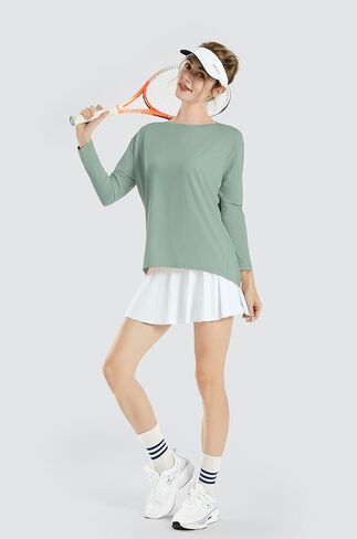 JOYSPELS Ice Silk Long-Sleeve Shirts for Women Loose Fit Boat-Neck Workout Tops for Women in Kuwait