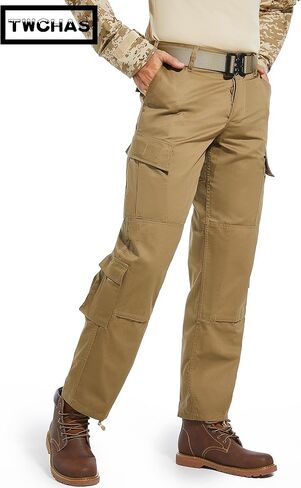 بنطال تكتيكي للرجال، 8 جيوب، ركبتين بطبقتين، سروال كارجو من نسيج قطني CVC لأداء المشي لمسافات طويلة في العمل in Kuwait