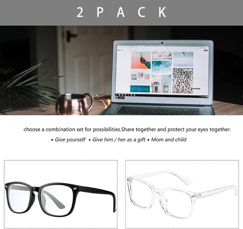 CHBP Blue-Light-Blocking-Glasses for Women Computer Glasses Man，2 Pack Gaming Eyeglasses Fashion Frame(black+transparent) in Saudi Arabia