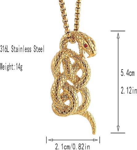 STWTR Stainless Steel Animal Snake Pendant Chain Gothic Jewelry Men's Vintage Necklace in Kuwait