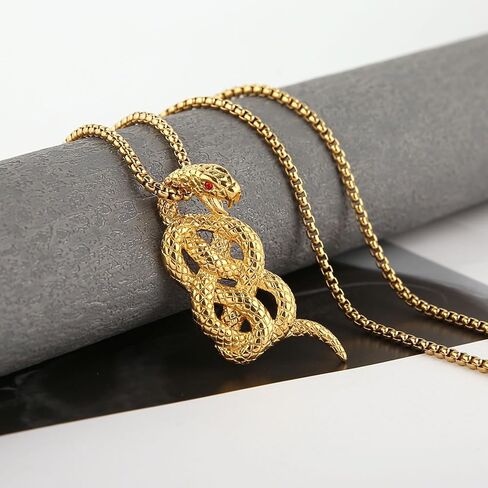 STWTR Stainless Steel Animal Snake Pendant Chain Gothic Jewelry Men's Vintage Necklace in Kuwait