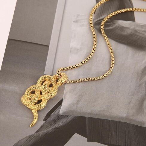 STWTR Stainless Steel Animal Snake Pendant Chain Gothic Jewelry Men's Vintage Necklace in Kuwait