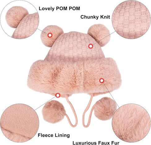 Peicees Winter Beanie Hats for Women Warm Knit Skull Cap Fur Hat with Pompom Russian Ushanka Trapper Hat Ear Cover in Kuwait