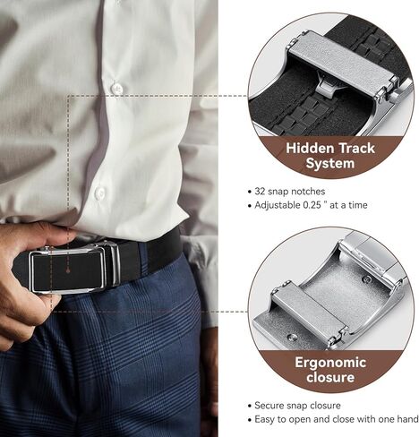 حزام سقاطة للرجال - أحزمة فستان سوداء مقاس 1 3/8 بوصة للرجال - أحزمة جينز رجالية مريحة لتناسب المقاس in Kuwait