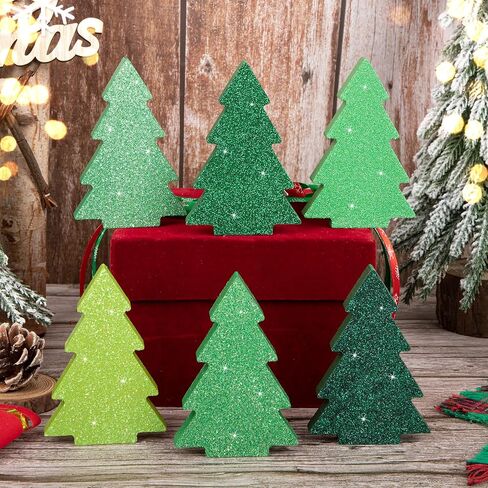 Christmas Table Decorations Indoor, Glitter Wooden Christmas Tiered Tray Decors, Christmas tree Block Signs Xmas Tabletop Centerpiece for New Year Winter Holiday Home Party Decorations (Set of 6) in Saudi Arabia
