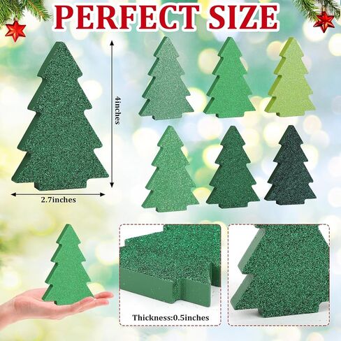 Christmas Table Decorations Indoor, Glitter Wooden Christmas Tiered Tray Decors, Christmas tree Block Signs Xmas Tabletop Centerpiece for New Year Winter Holiday Home Party Decorations (Set of 6) in Saudi Arabia
