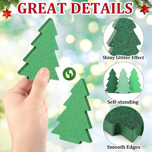Christmas Table Decorations Indoor, Glitter Wooden Christmas Tiered Tray Decors, Christmas tree Block Signs Xmas Tabletop Centerpiece for New Year Winter Holiday Home Party Decorations (Set of 6) in Saudi Arabia