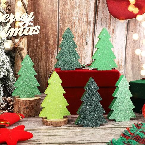 Christmas Table Decorations Indoor, Glitter Wooden Christmas Tiered Tray Decors, Christmas tree Block Signs Xmas Tabletop Centerpiece for New Year Winter Holiday Home Party Decorations (Set of 6) in Saudi Arabia