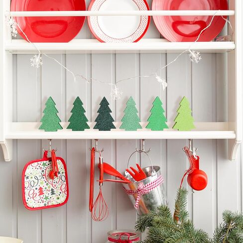Christmas Table Decorations Indoor, Glitter Wooden Christmas Tiered Tray Decors, Christmas tree Block Signs Xmas Tabletop Centerpiece for New Year Winter Holiday Home Party Decorations (Set of 6) in Saudi Arabia