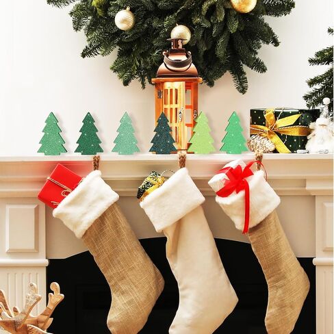 Christmas Table Decorations Indoor, Glitter Wooden Christmas Tiered Tray Decors, Christmas tree Block Signs Xmas Tabletop Centerpiece for New Year Winter Holiday Home Party Decorations (Set of 6) in Saudi Arabia