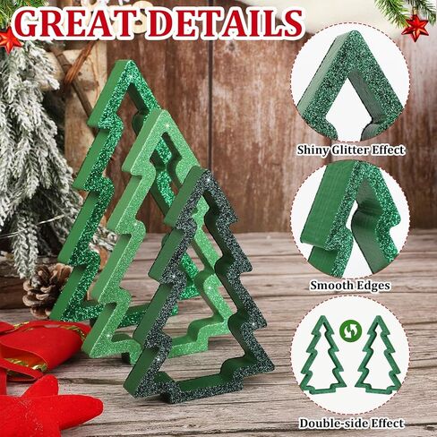 زينة طاولة عيد الميلاد في الداخل، ديكورات صينية عيد الميلاد الخشبية اللامعة، علامات كتلة شجرة عيد الميلاد قطعة مركزية على سطح الطاولة لرأس السنة الجديدة وعطلات الشتاء وديكورات حفلات المنزل (مجموعة من 6) in Kuwait