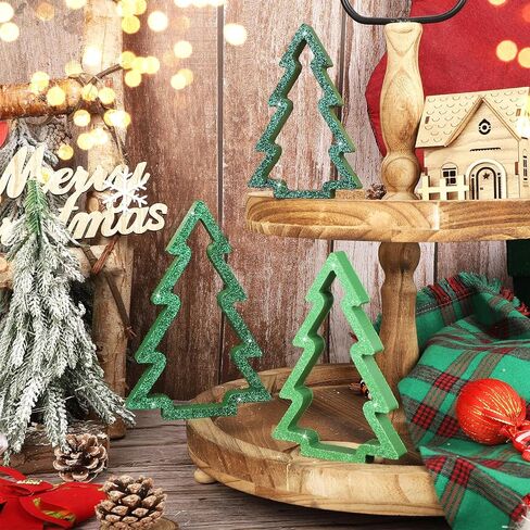 زينة طاولة عيد الميلاد في الداخل، ديكورات صينية عيد الميلاد الخشبية اللامعة، علامات كتلة شجرة عيد الميلاد قطعة مركزية على سطح الطاولة لرأس السنة الجديدة وعطلات الشتاء وديكورات حفلات المنزل (مجموعة من 6) in Kuwait