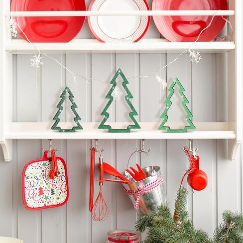 زينة طاولة عيد الميلاد في الداخل، ديكورات صينية عيد الميلاد الخشبية اللامعة، علامات كتلة شجرة عيد الميلاد قطعة مركزية على سطح الطاولة لرأس السنة الجديدة وعطلات الشتاء وديكورات حفلات المنزل (مجموعة من 6) in Kuwait