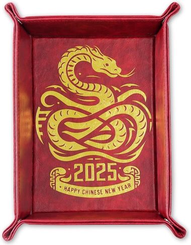 INNObeta Chinese New Year Gifts Valet Tray, Year of Snake, Desktop Storage Organizer PU Leather Bedside Tray Key Coin Holder for New Year in Saudi Arabia