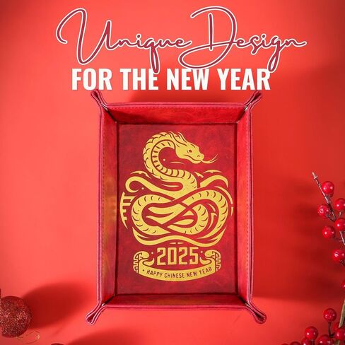 INNObeta Chinese New Year Gifts Valet Tray, Year of Snake, Desktop Storage Organizer PU Leather Bedside Tray Key Coin Holder for New Year in Saudi Arabia