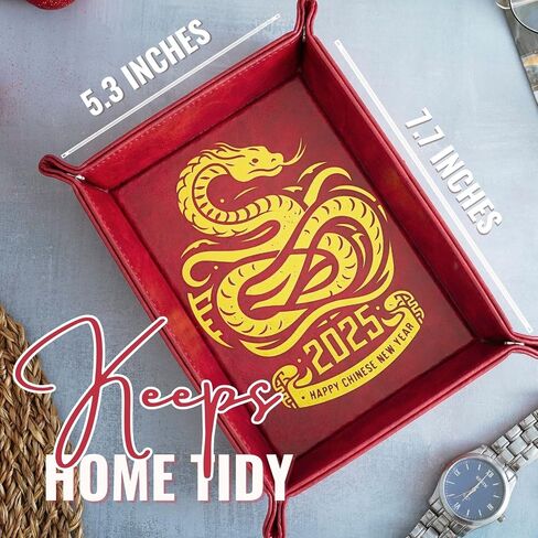 INNObeta Chinese New Year Gifts Valet Tray, Year of Snake, Desktop Storage Organizer PU Leather Bedside Tray Key Coin Holder for New Year in Saudi Arabia