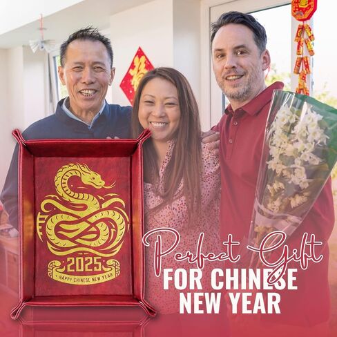 INNObeta Chinese New Year Gifts Valet Tray, Year of Snake, Desktop Storage Organizer PU Leather Bedside Tray Key Coin Holder for New Year in Saudi Arabia