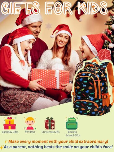 BLUEFAIRY Boys Backpack for School Kids Elementary Primary Middle School Bookbag Back to School Bags Book Bags for Child Mochila Escolares para Niños 17" Dinosaur Black Orange in Kuwait