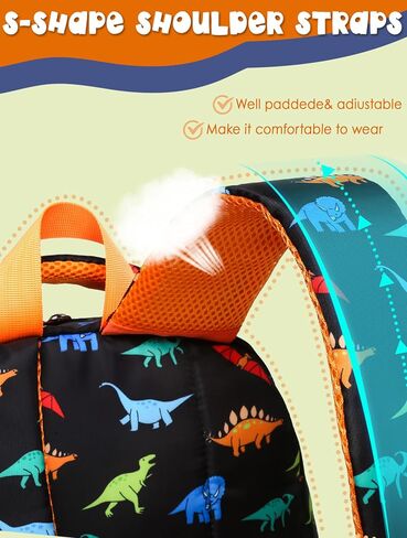 BLUEFAIRY Boys Backpack for School Kids Elementary Primary Middle School Bookbag Back to School Bags Book Bags for Child Mochila Escolares para Niños 17" Dinosaur Black Orange in Kuwait