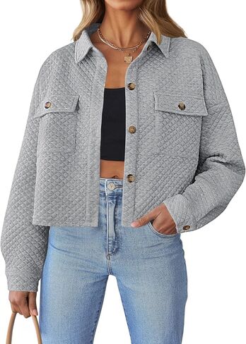 ZESICA Women's Fall Casual Shacket Jackets Long Sleeve Button Down Lightweight Cropped Shirt Outerwear Coat with Pockets in Saudi Arabia