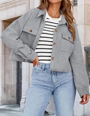 ZESICA Women's Fall Casual Shacket Jackets Long Sleeve Button Down Lightweight Cropped Shirt Outerwear Coat with Pockets in Saudi Arabia
