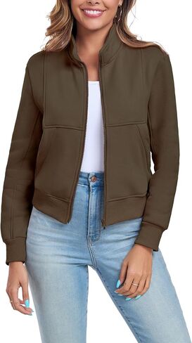Women's Full Zip Up Sweatshirts Fleece Jackets Stand Collar Long Sleeve Casual Outwear Fuzzy Warm Coat with Pocket in Saudi Arabia