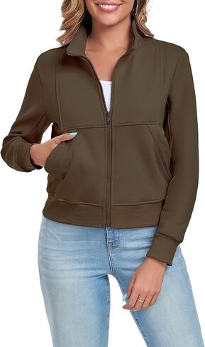 Women's Full Zip Up Sweatshirts Fleece Jackets Stand Collar Long Sleeve Casual Outwear Fuzzy Warm Coat with Pocket in Saudi Arabia