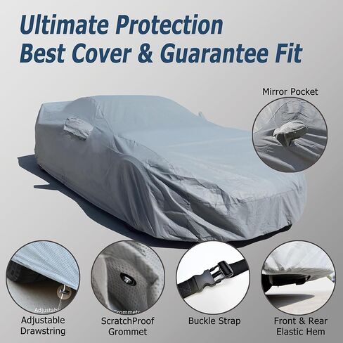 All Weather Waterproof car Cover Good for rain Snow uv Protection dust Large-Size Sedan Grand Prix 300 Charger Impala Regal MKZ Lacrosse LS Gray in Kuwait