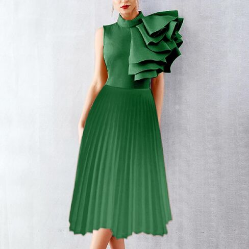 Women's Elegant Formal Bodycon Ruffle Sleeveless Maxi Dress Pleated Hem Prom Gown Evening Party Pencil Dress in Saudi Arabia