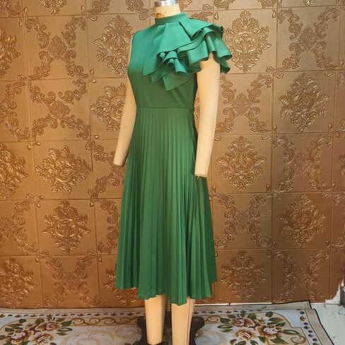 Women's Elegant Formal Bodycon Ruffle Sleeveless Maxi Dress Pleated Hem Prom Gown Evening Party Pencil Dress in Saudi Arabia