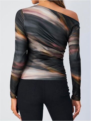 SOLY HUX Women's Off The Shoulder Tops Long Sleeve T Shirts Going Out Tops Casual Trendy Ruched Slim Fitted Tees in Saudi Arabia