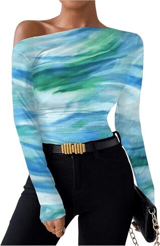 SOLY HUX Women's Off The Shoulder Tops Long Sleeve T Shirts Going Out Tops Casual Trendy Ruched Slim Fitted Tees in Saudi Arabia