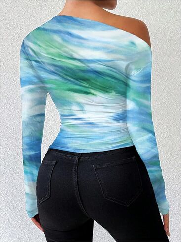 SOLY HUX Women's Off The Shoulder Tops Long Sleeve T Shirts Going Out Tops Casual Trendy Ruched Slim Fitted Tees in Saudi Arabia