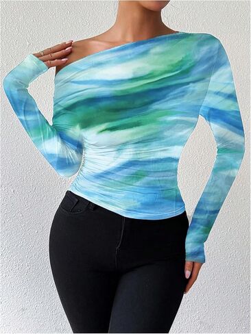 SOLY HUX Women's Off The Shoulder Tops Long Sleeve T Shirts Going Out Tops Casual Trendy Ruched Slim Fitted Tees in Saudi Arabia