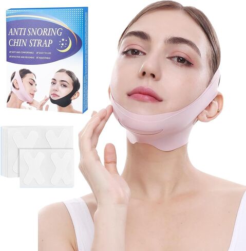 حزام ذقن مضاد للشخير لمستخدمي CPAP، حزام ذقن مزدوج و60 قطعة لإبقاء الفم مغلقًا للمساعدة في النوم للنساء، جهاز مضاد للشخير قابل للتعديل وجيد التهوية، وردي in Saudi Arabia