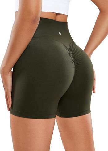 CRZ YOGA Womens Butterluxe Crossover Scrunch Butt Biker Shorts 5" - High Waist No Front Seam Workout Yoga Booty Lift Shorts in Kuwait