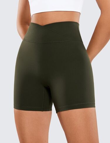 CRZ YOGA Womens Butterluxe Crossover Scrunch Butt Biker Shorts 5" - High Waist No Front Seam Workout Yoga Booty Lift Shorts in Kuwait