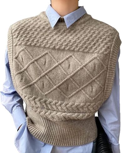 المرأة سترة متماسكة سترة صياد بلا أكمام فضفاضة Crewneck صدرية البلوز تريكو الأعلى in Saudi Arabia