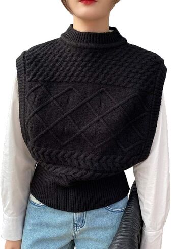 المرأة سترة متماسكة سترة صياد بلا أكمام فضفاضة Crewneck صدرية البلوز تريكو الأعلى in Saudi Arabia
