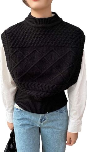 المرأة سترة متماسكة سترة صياد بلا أكمام فضفاضة Crewneck صدرية البلوز تريكو الأعلى in Saudi Arabia