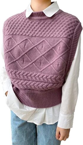 المرأة سترة متماسكة سترة صياد بلا أكمام فضفاضة Crewneck صدرية البلوز تريكو الأعلى in Saudi Arabia