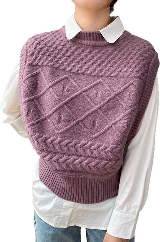 المرأة سترة متماسكة سترة صياد بلا أكمام فضفاضة Crewneck صدرية البلوز تريكو الأعلى in Saudi Arabia