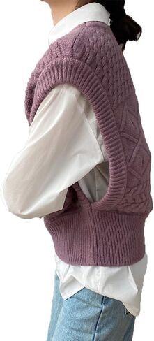 المرأة سترة متماسكة سترة صياد بلا أكمام فضفاضة Crewneck صدرية البلوز تريكو الأعلى in Saudi Arabia